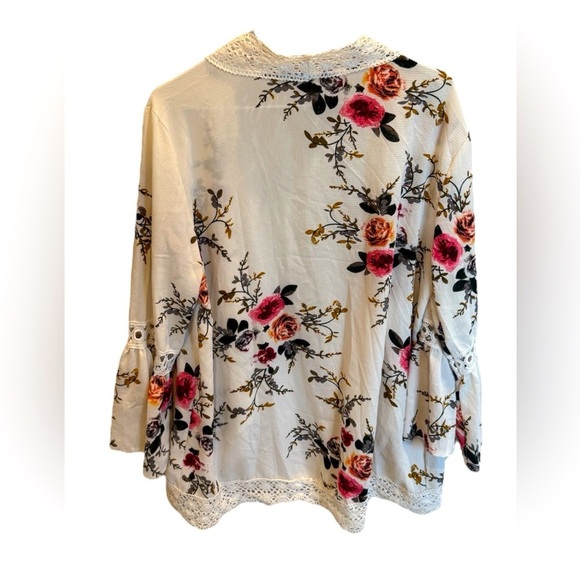 Ecowish Cardigan Women’s White Pink Green Floral Lace Accent Open Front XL - Picture 3 of 4